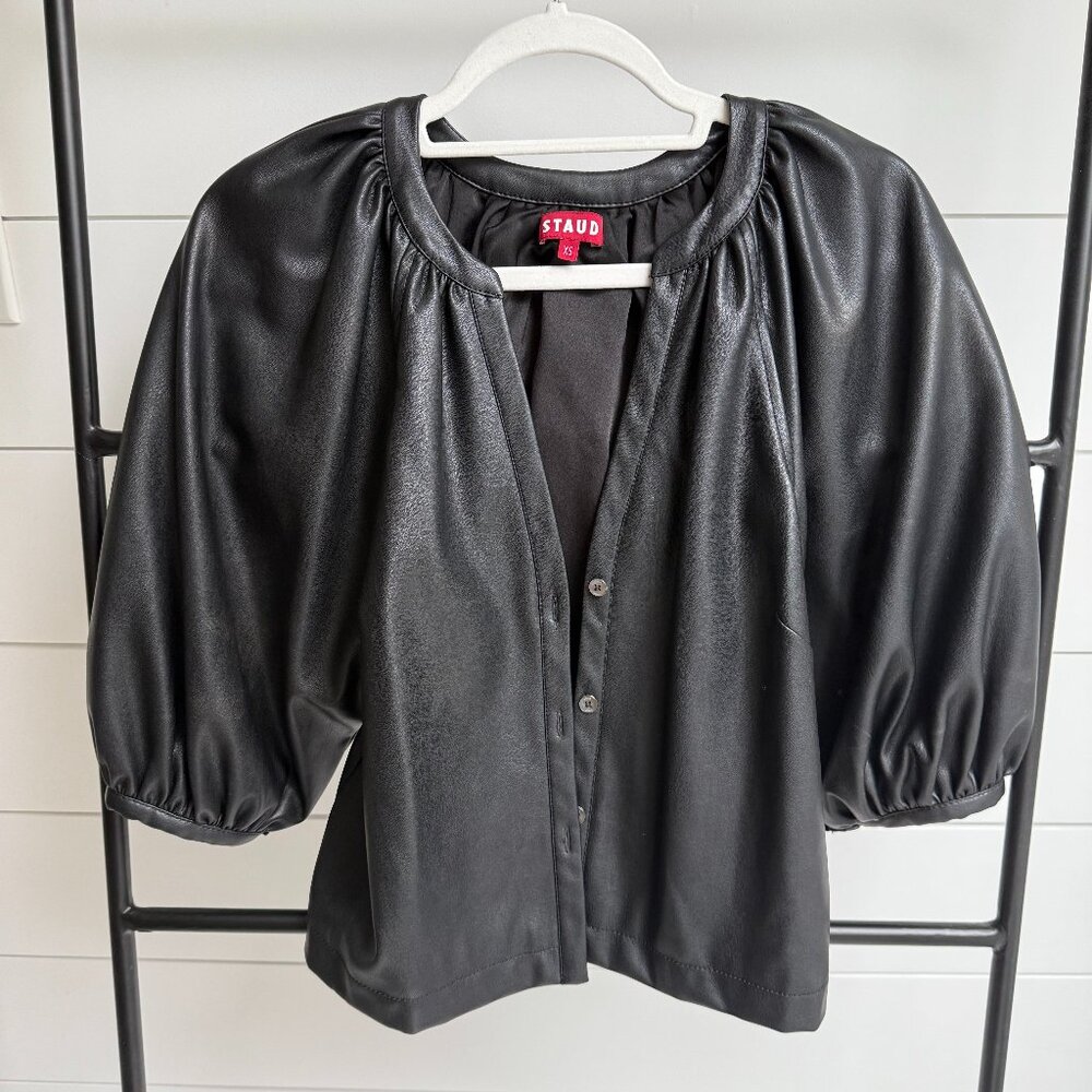 STAUD Vegan Leather Puff Sleeve  Jacket/Shirt- SIXE XS Like New!